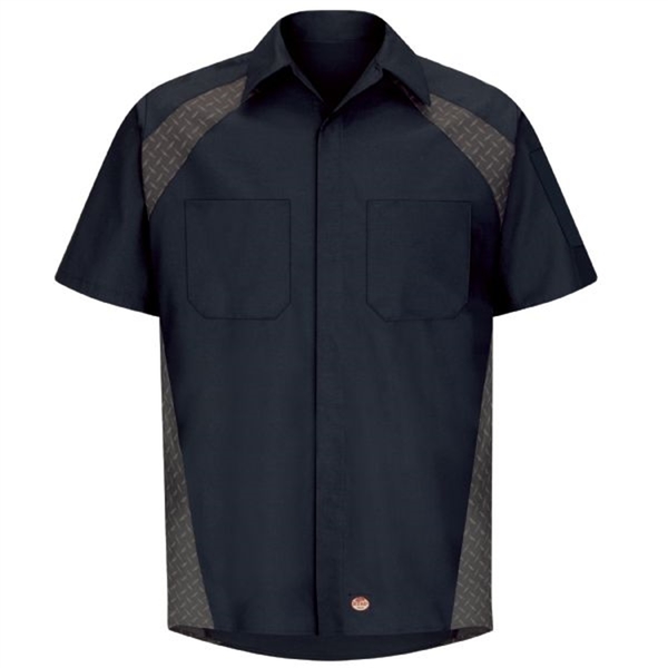 Workwear Outfitters Men's Short Sleeve Diaomond Plate Shirt Navy, Large SY26ND-SS-L